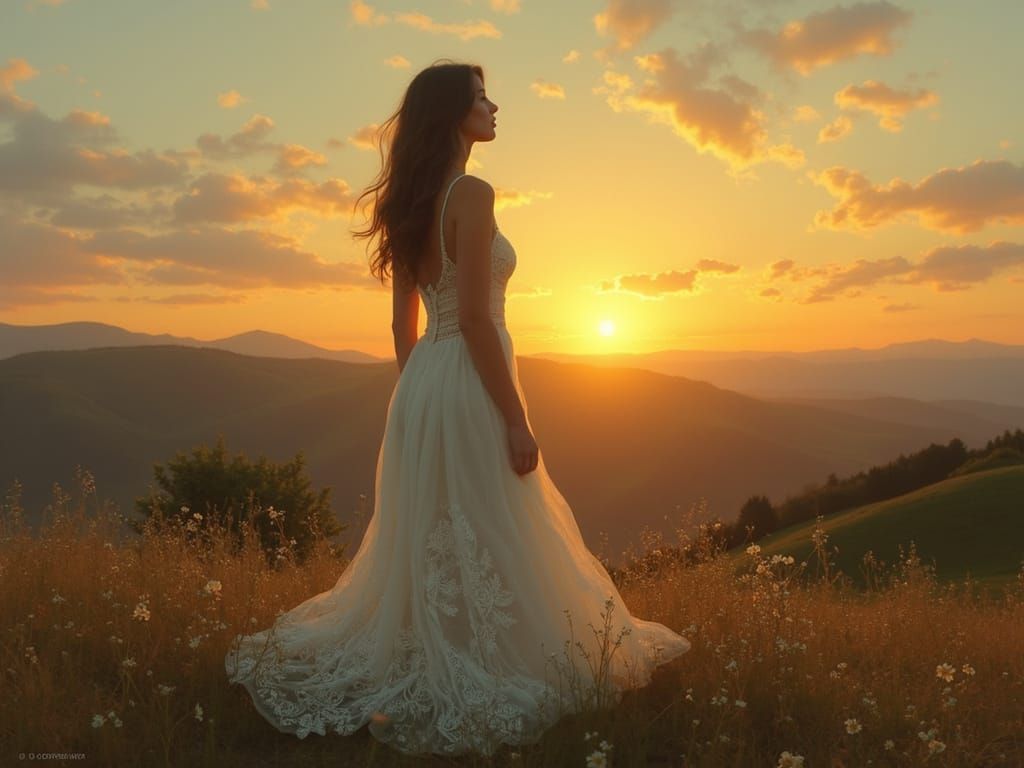 Ethereal Woman Gazing at Dawn in Soft Light