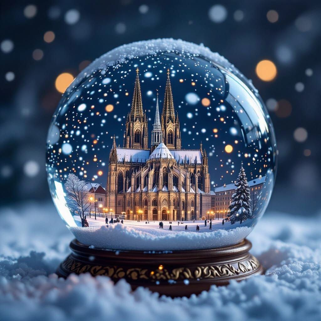 Cologne Cathedral in Photorealistic Snow Globe