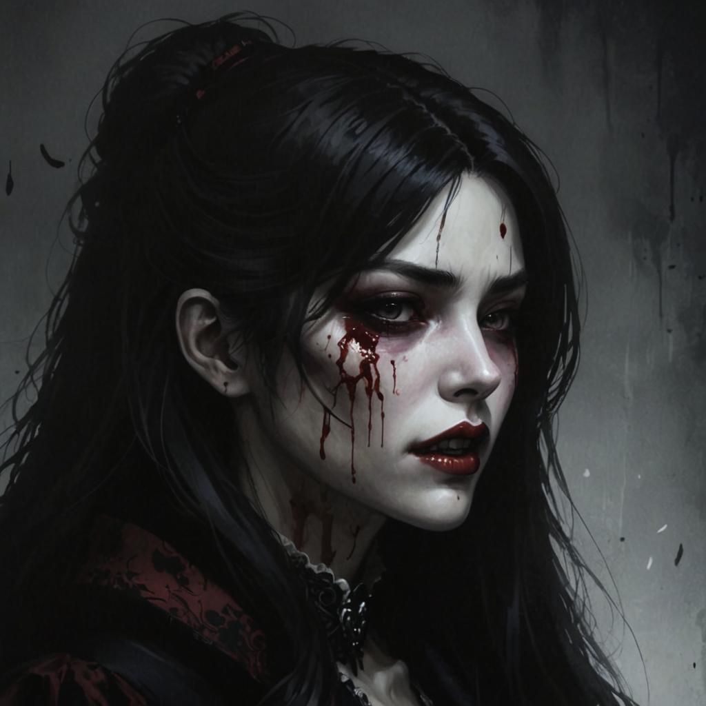 Regal Vampire Bites Victim in Realistic Anime Style