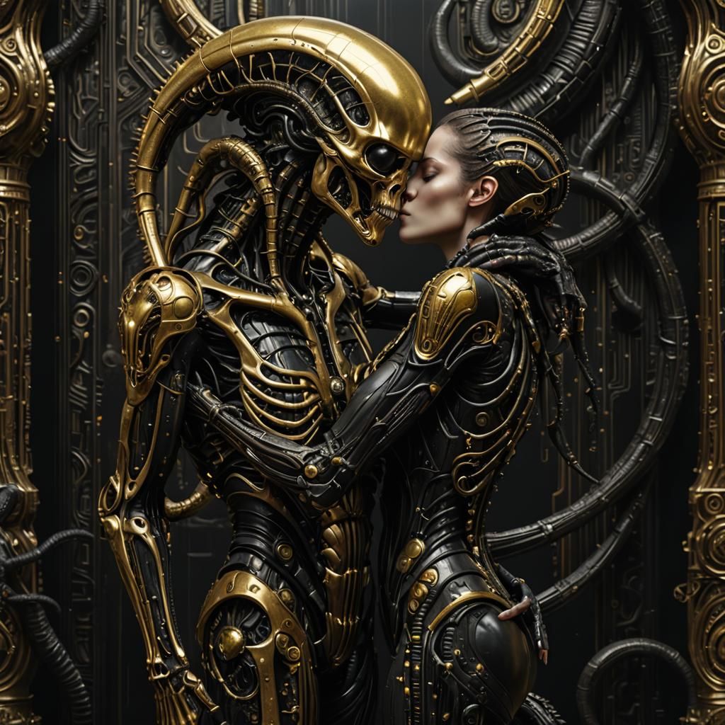Xenomorph Kiss: A Klimt-Giger Fusion