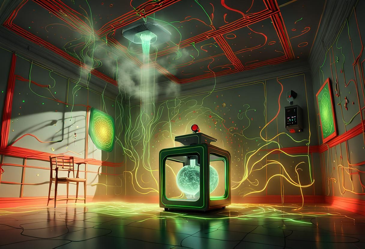 Surreal Cube Inverting Reality: Digital Painting with Neon G...