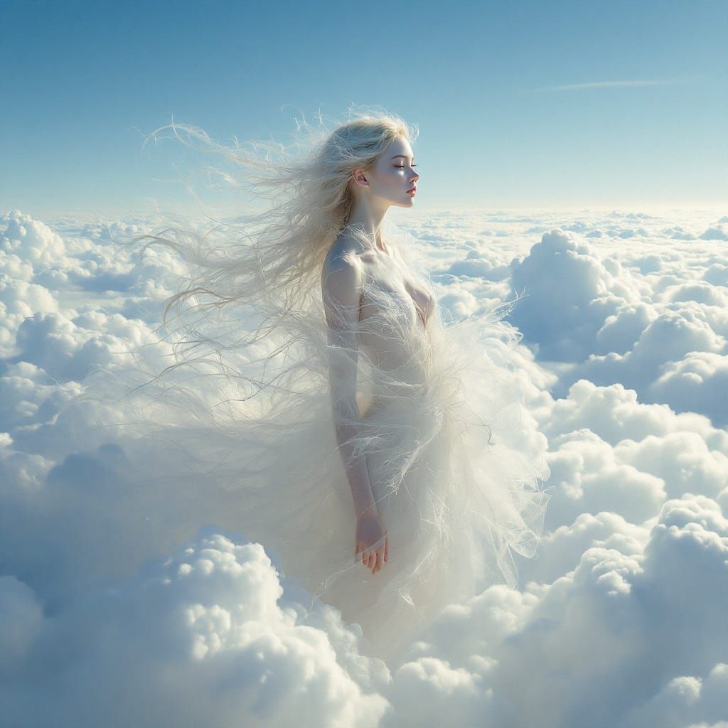Ethereal Goddess in Sky with Clouds