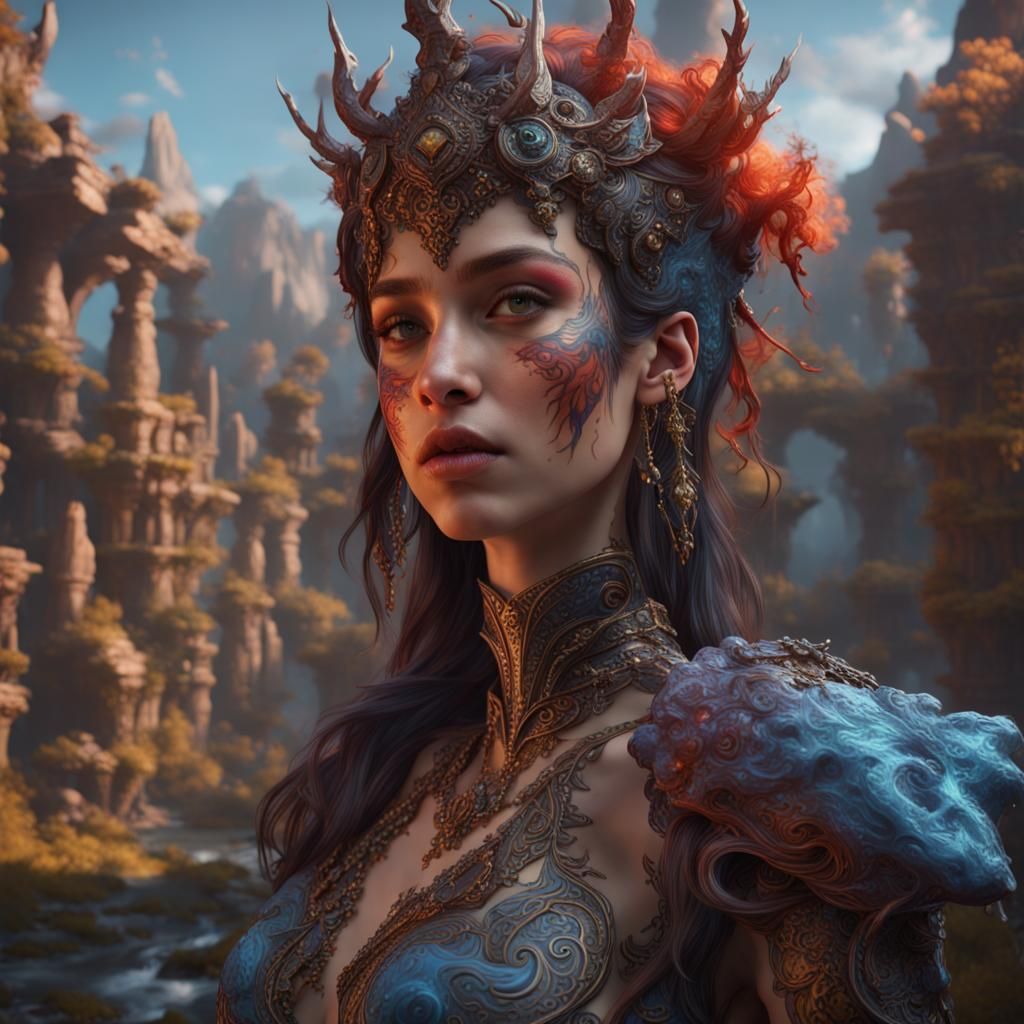 Girl with Paint: Detailed Fantasy Art