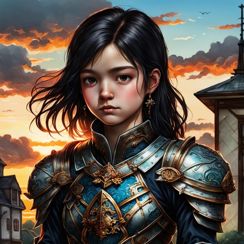 Warm Hometown Sunset Scene in Soft Pastels