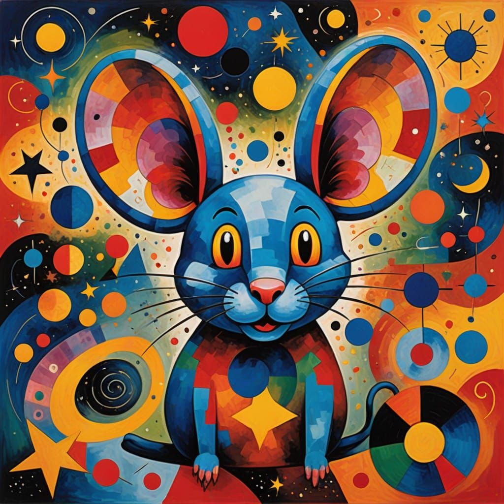 Playful Surrealist Mouse Amidst Whimsical Dreamscape