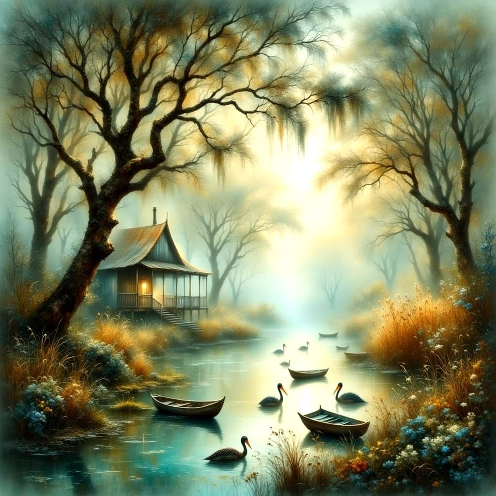 Serene Louisiana Bayou Scene at Dawn