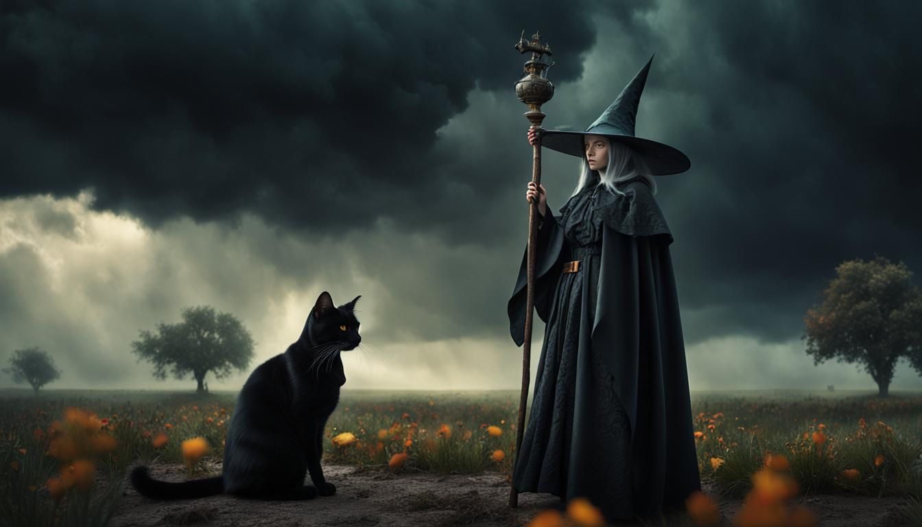 Witch and familiar out for a walk