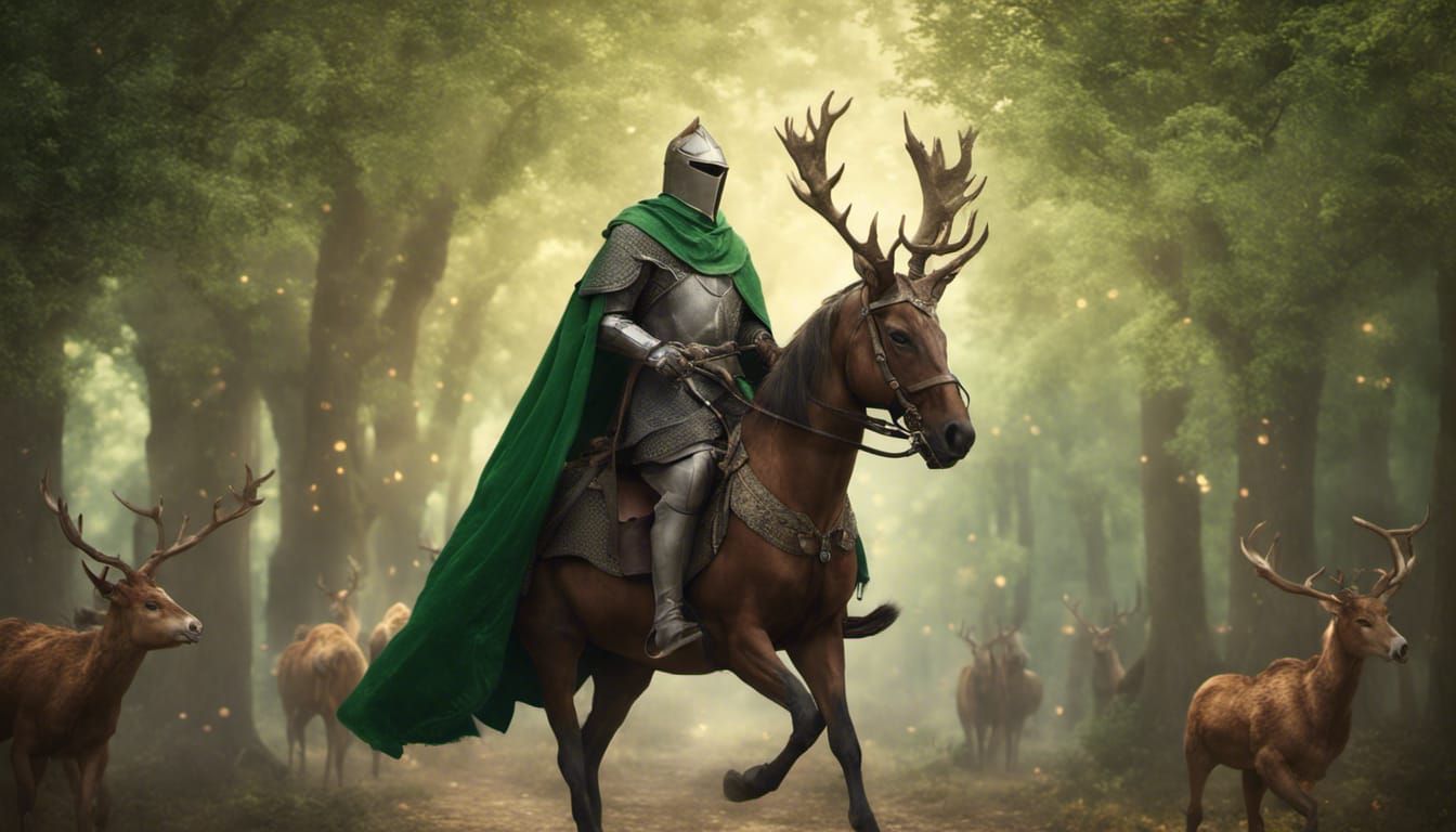 Green Knight on Horseback with Banner