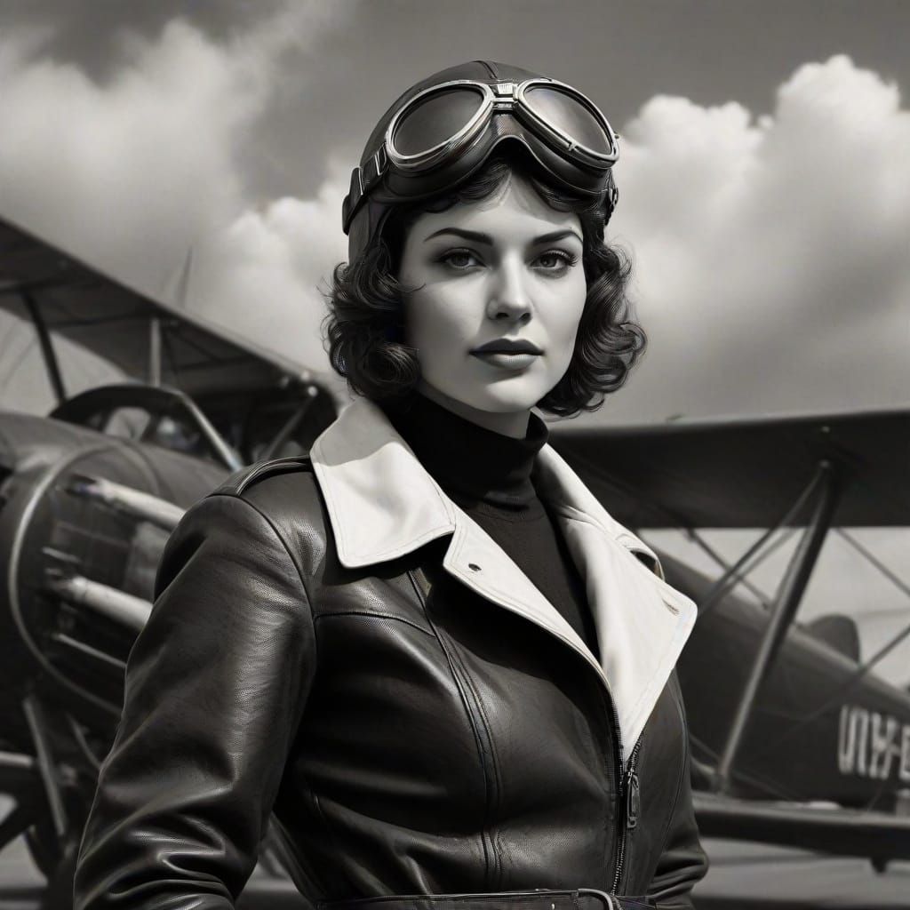 Confident Female Aviator in Vintage Pulp Art Style