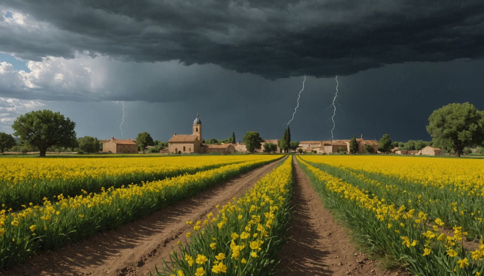Thunderstorm Over Spanish Plains in Impressionist Style