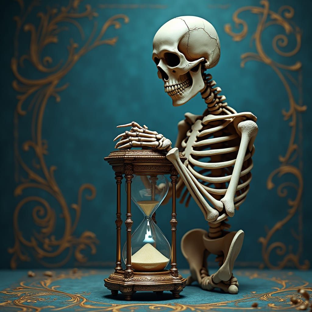 Skeleton with Hourglass in Dark Fantasy Style