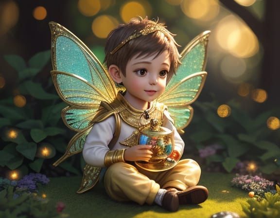 Magical Fairy Garden Boy in Golden Hour