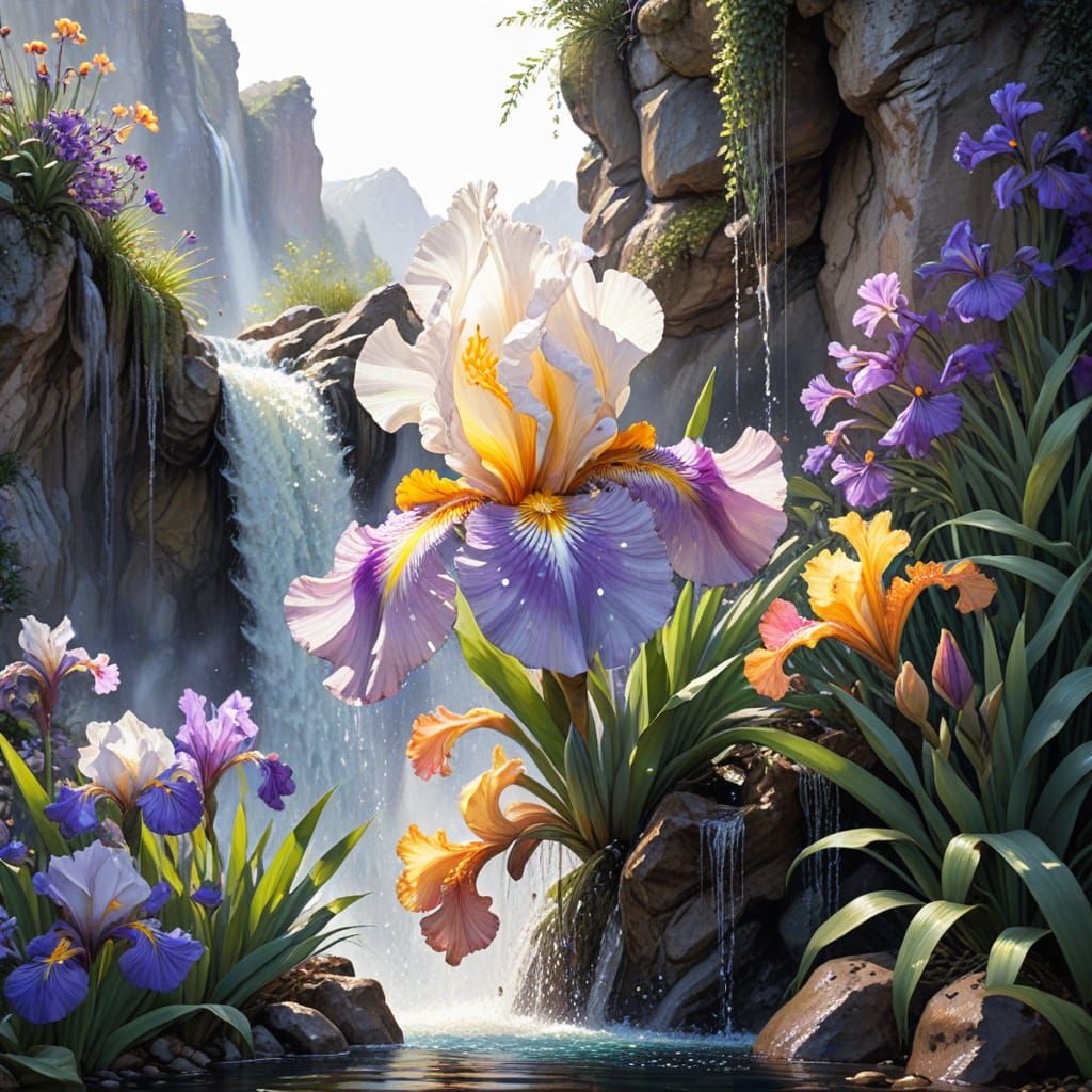 Waterfall Emerging from Giant Iris Flower