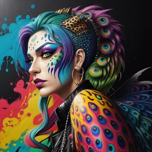 Colorful Dragon Woman in Graffiti Art Style