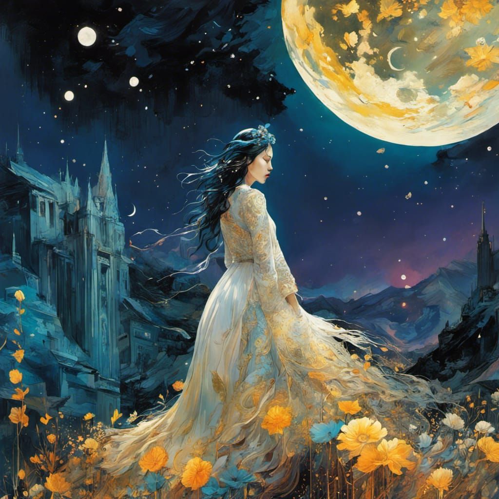 Surreal Night Holds Moon in Twilight Hues