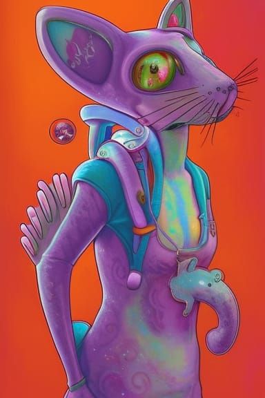 Cat Seahorse Fursona: Detailed Weirdcore Digital Art