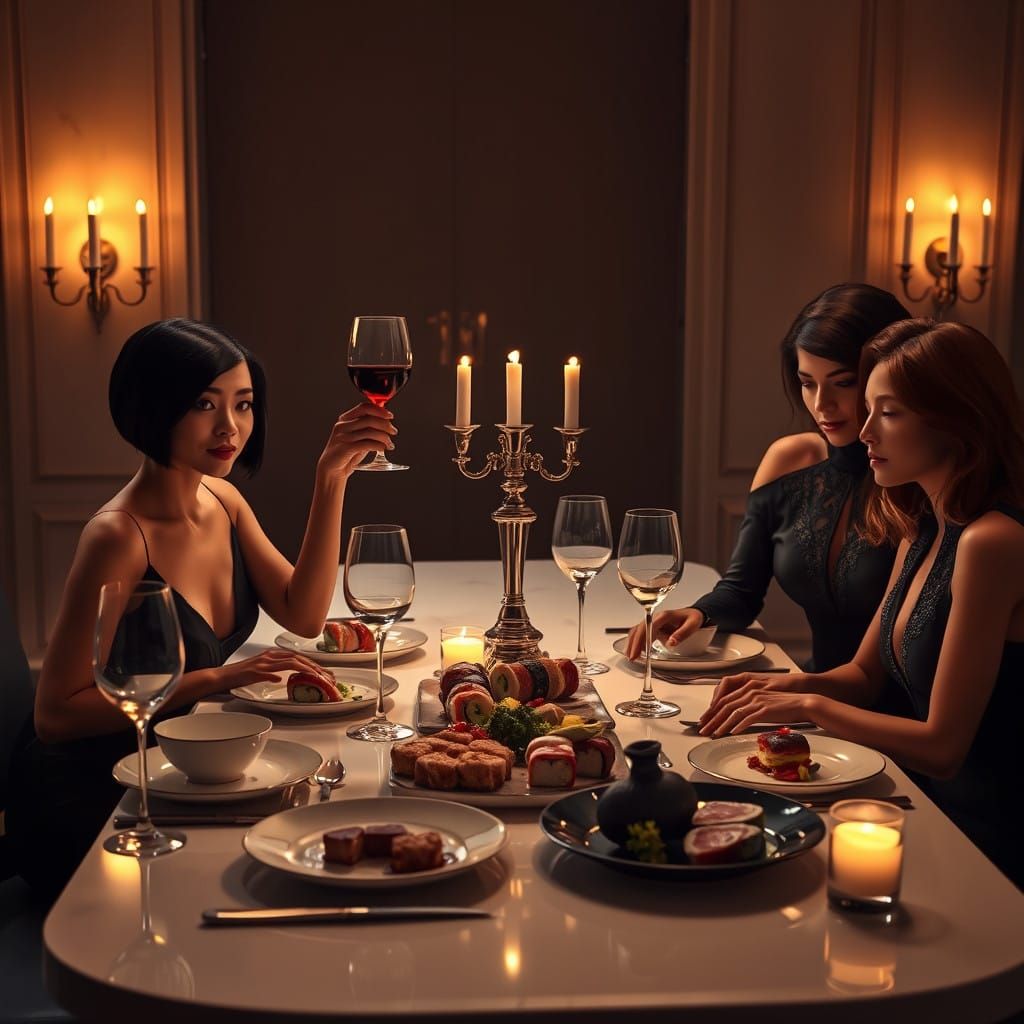Elegant Women in Luxurious Private Dining Room Setting