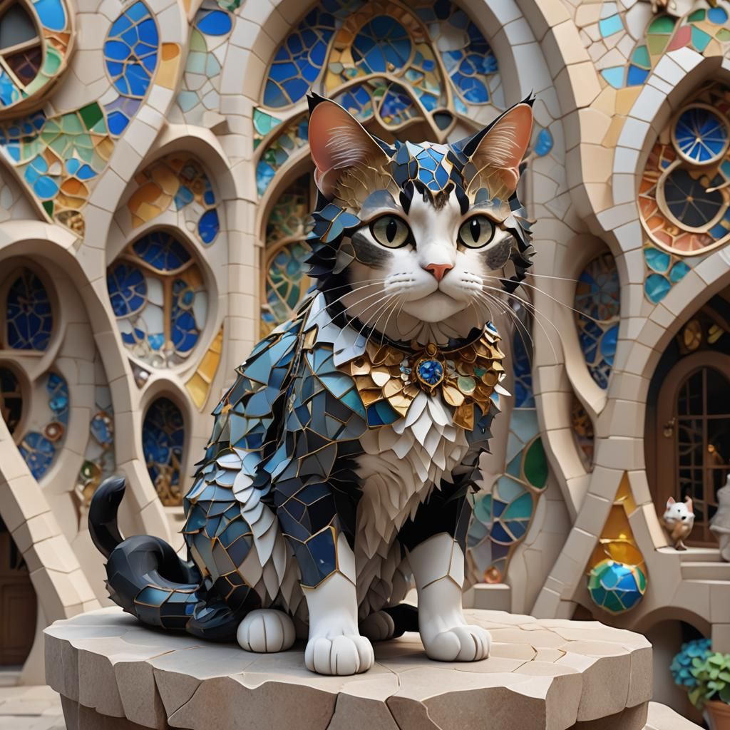 Gaudi Cat in 3D Anime Style