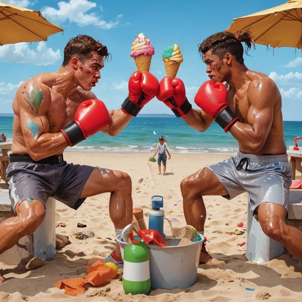 Boxers on Beach Eat Ice Cream: Digital Art