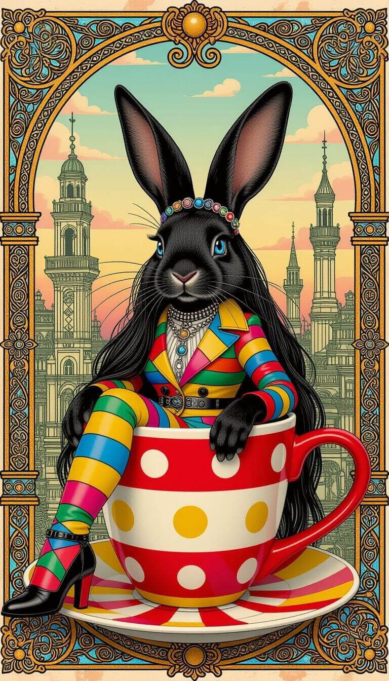 Surreal Anthropomorphic Bunny in Rococo Setting