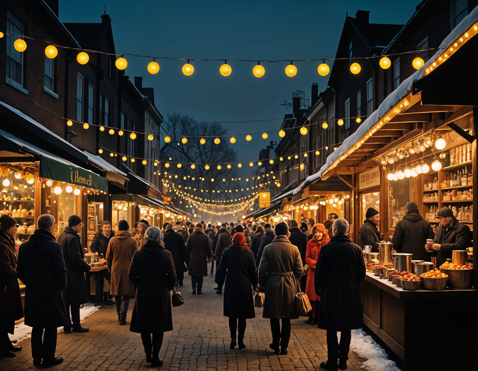 Joyful Scene of Festive Cheer at Christmas Market