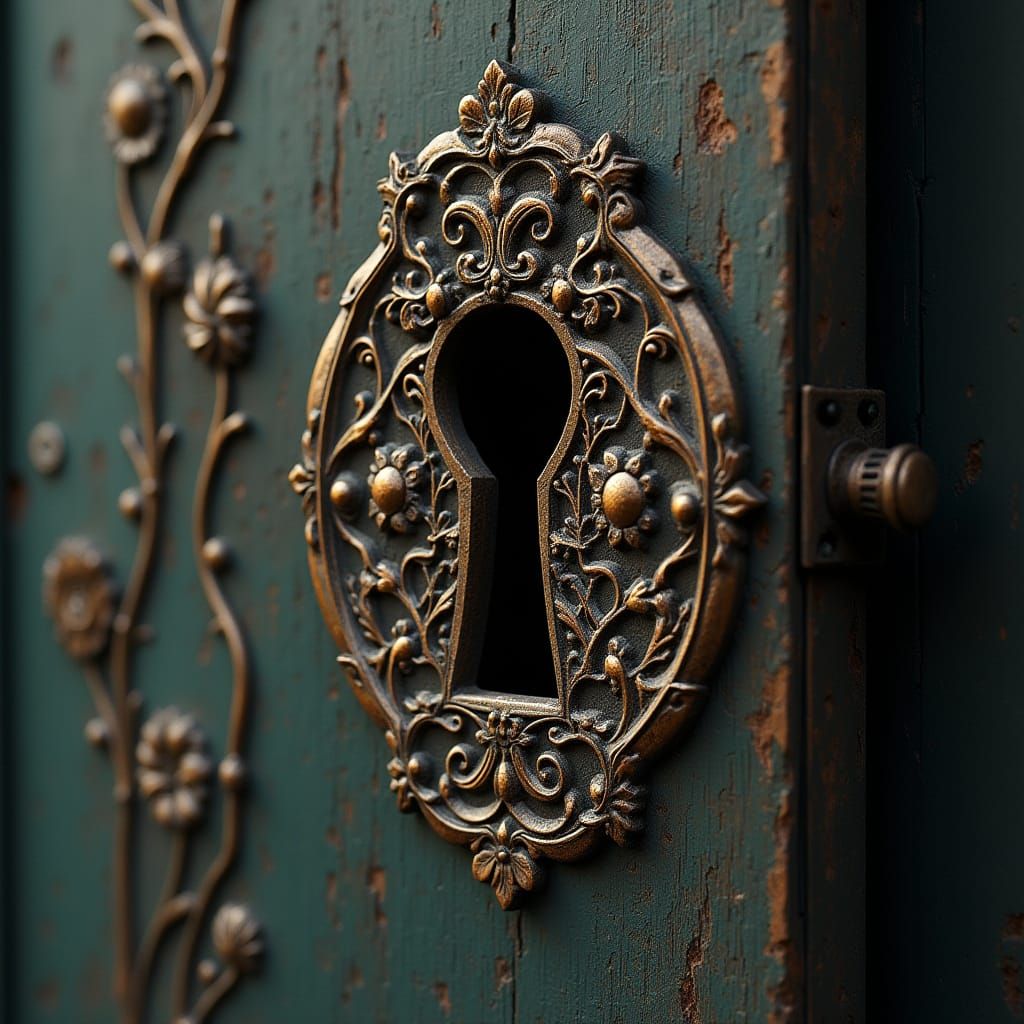 Ancient Art Nouveau Door with Intricate Keyhole