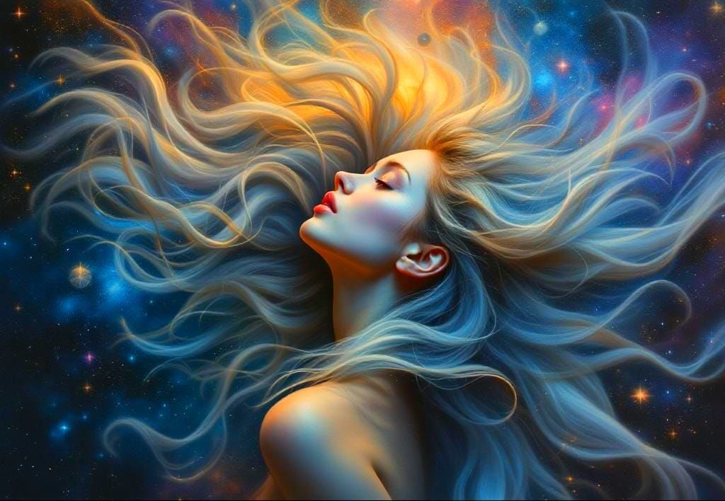 Surreal Cosmic Portrait of a Woman in Airbrush Style