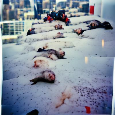 Vintage Polaroid of Snow Weasels on WTC Tower, 1988