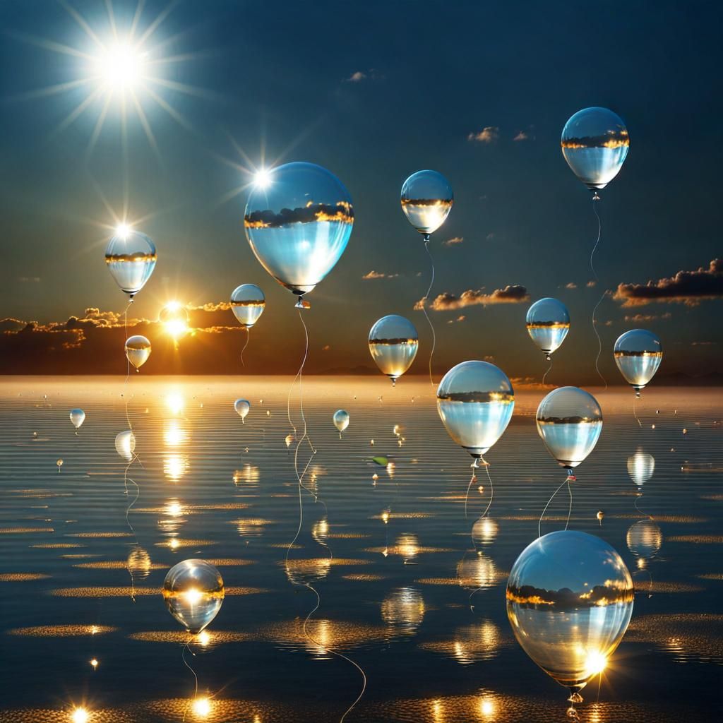 Surreal Sky with Transparent Balloons and Crystal Moon