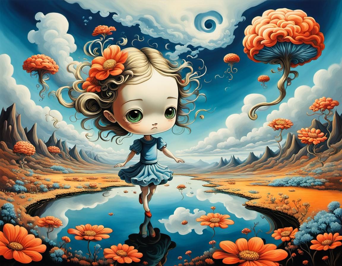 Surreal Landscape with Flowerfairy in Salvador Dali Style