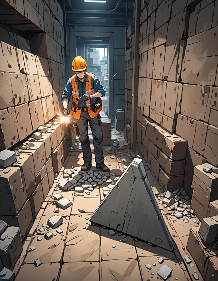 Geologist at Work: Anime-Style Industrial Scene