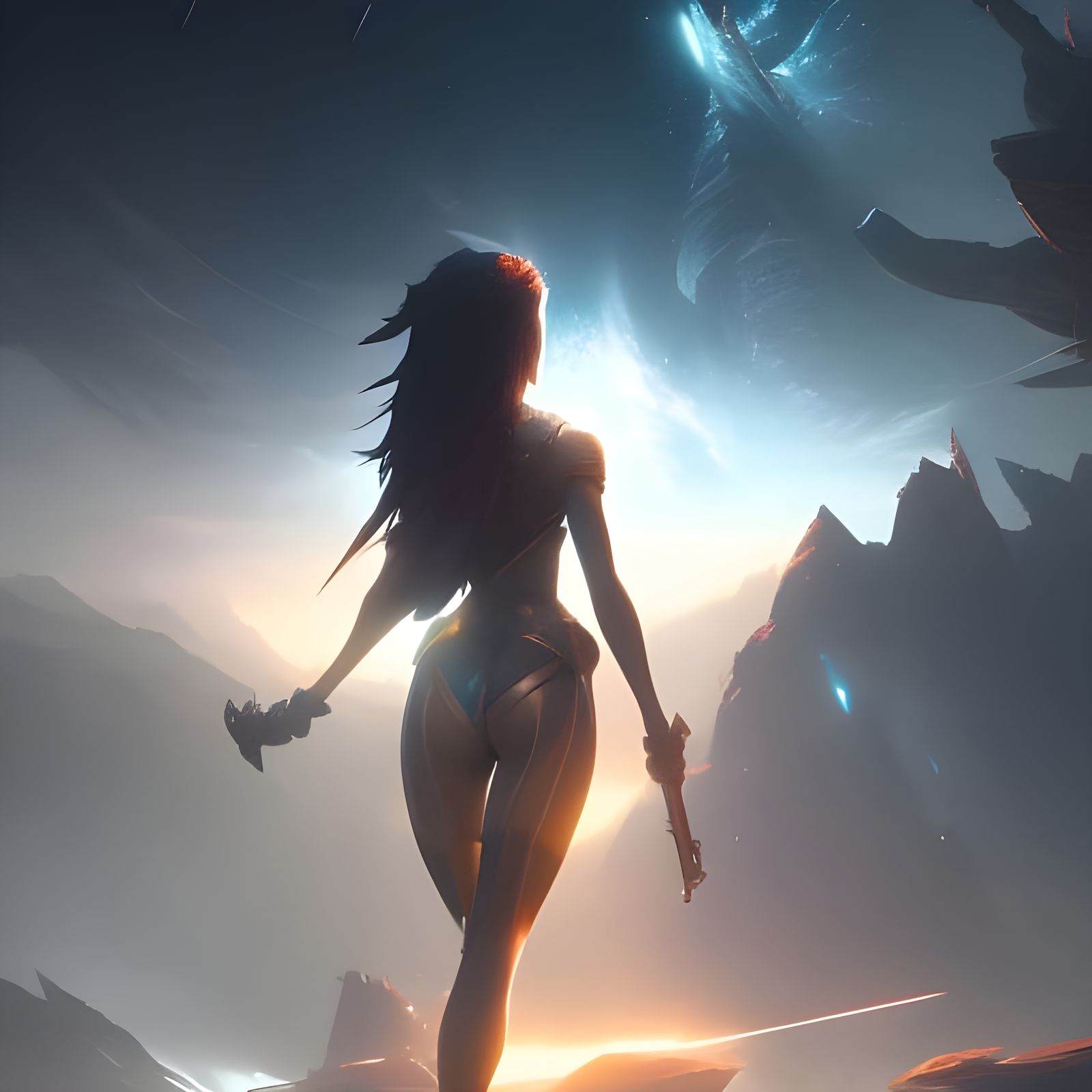 Anime Girl Entering Infinity: Dark Fantasy Art