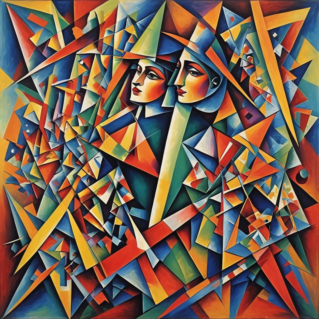 Neon Abstract Cubism Art in Euclidean Style