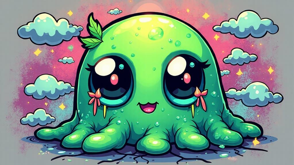 Kawaii Glitch Slime Graffiti Art with Neon Drips