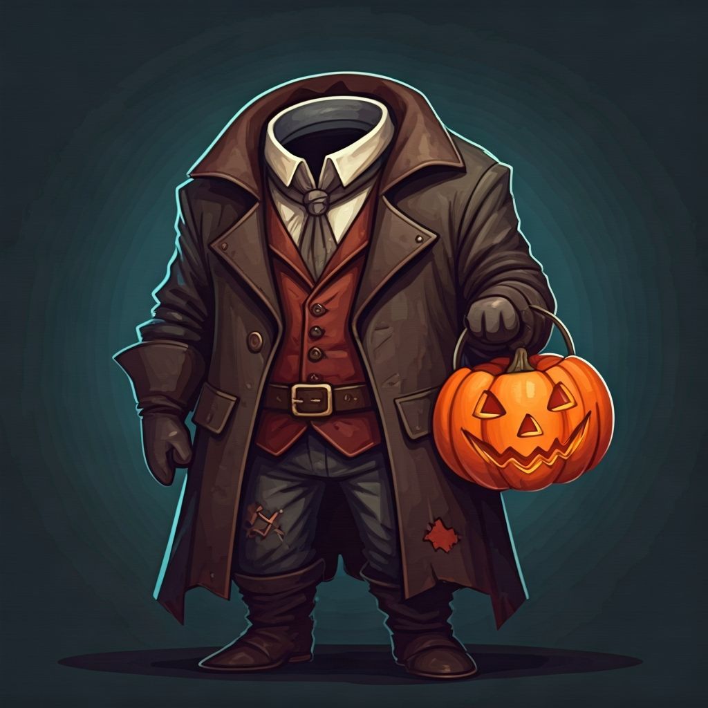 Whimsical Chibi Headless Horseman in Watercolor Style