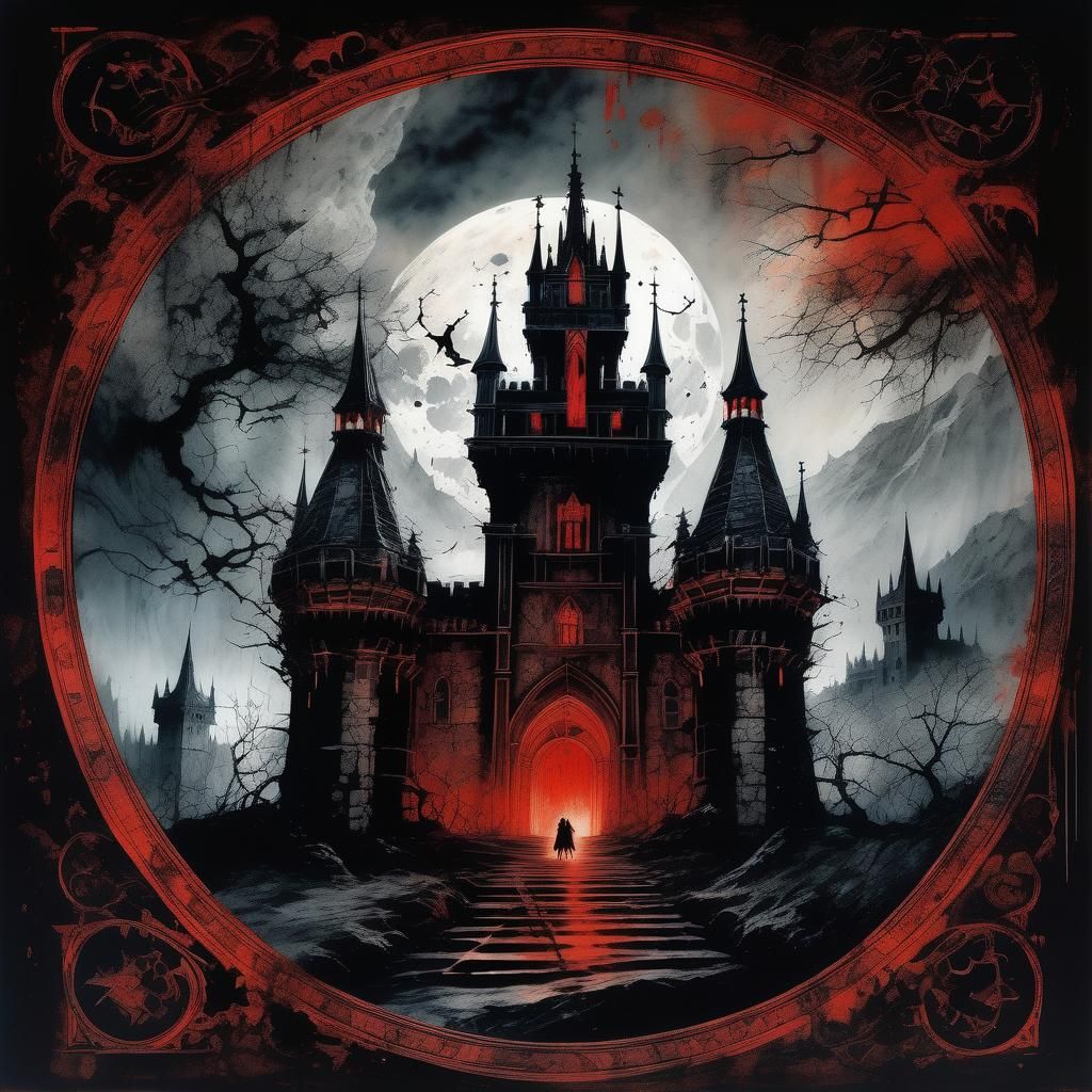 Dracula's Castle Under Blood Moon: Double Exposure