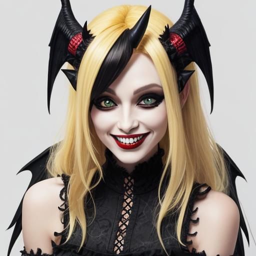 Gothic Blonde with Devil Horns and Wings