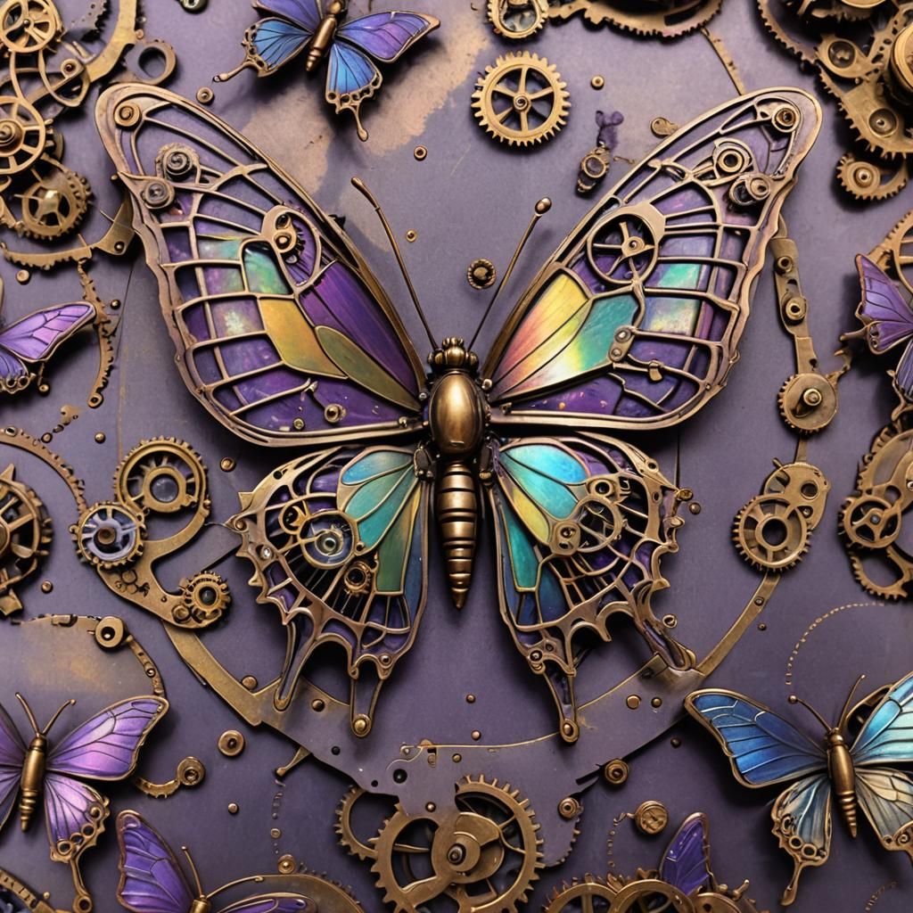 Steampunk Butterfly with Iridescent Metal Details