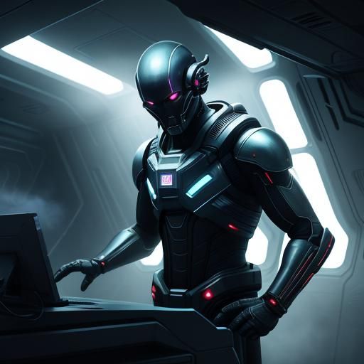 Alien Technician in Spaceship Control Room