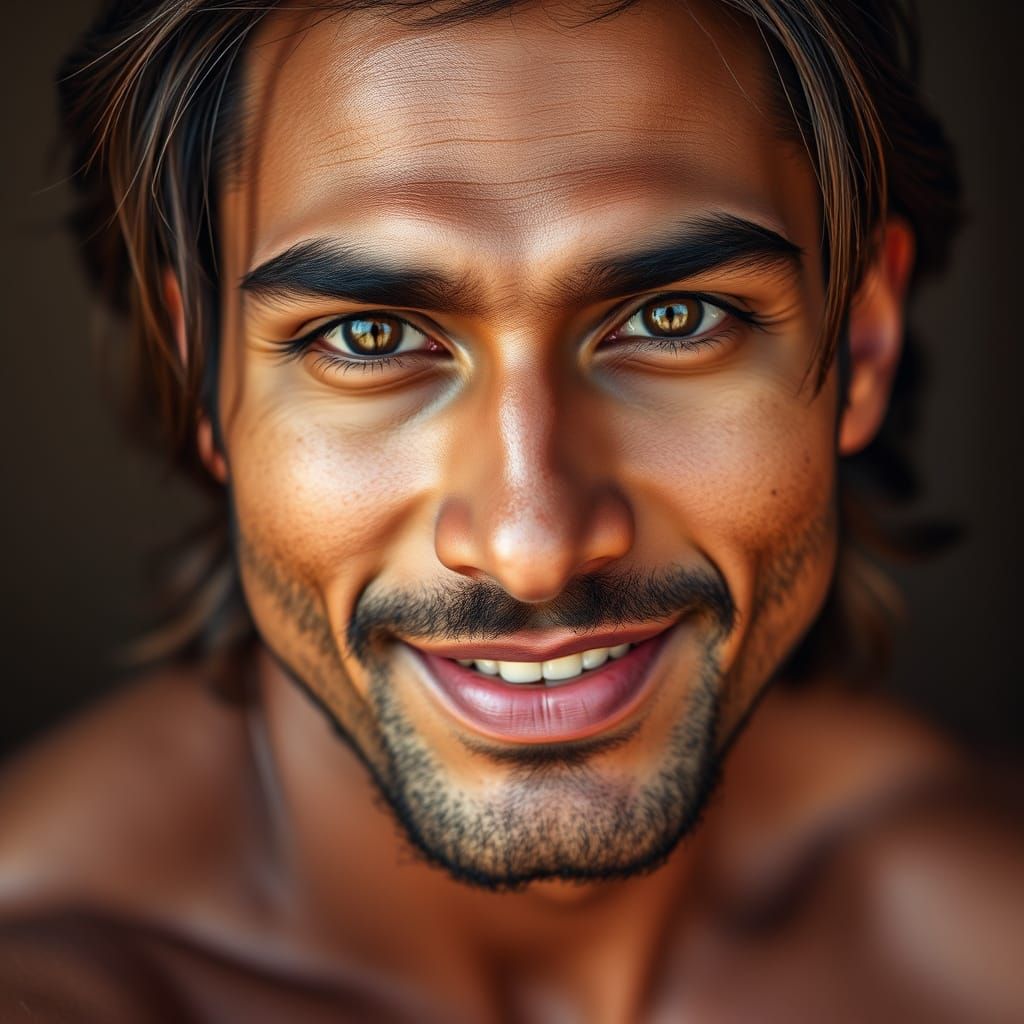 Photorealistic Close-Up of a Muscular Indian Man