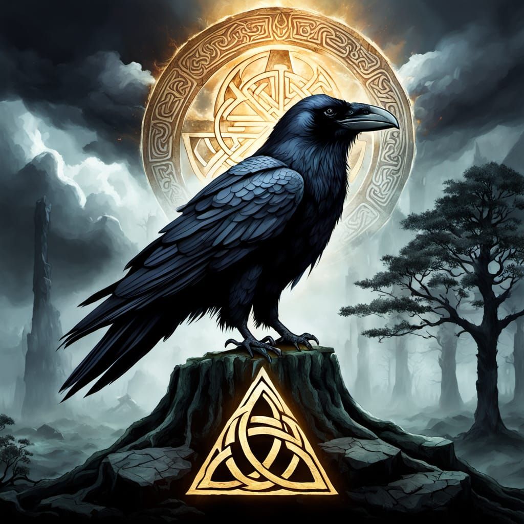 Mystical Raven on Celtic Roots with Runes
