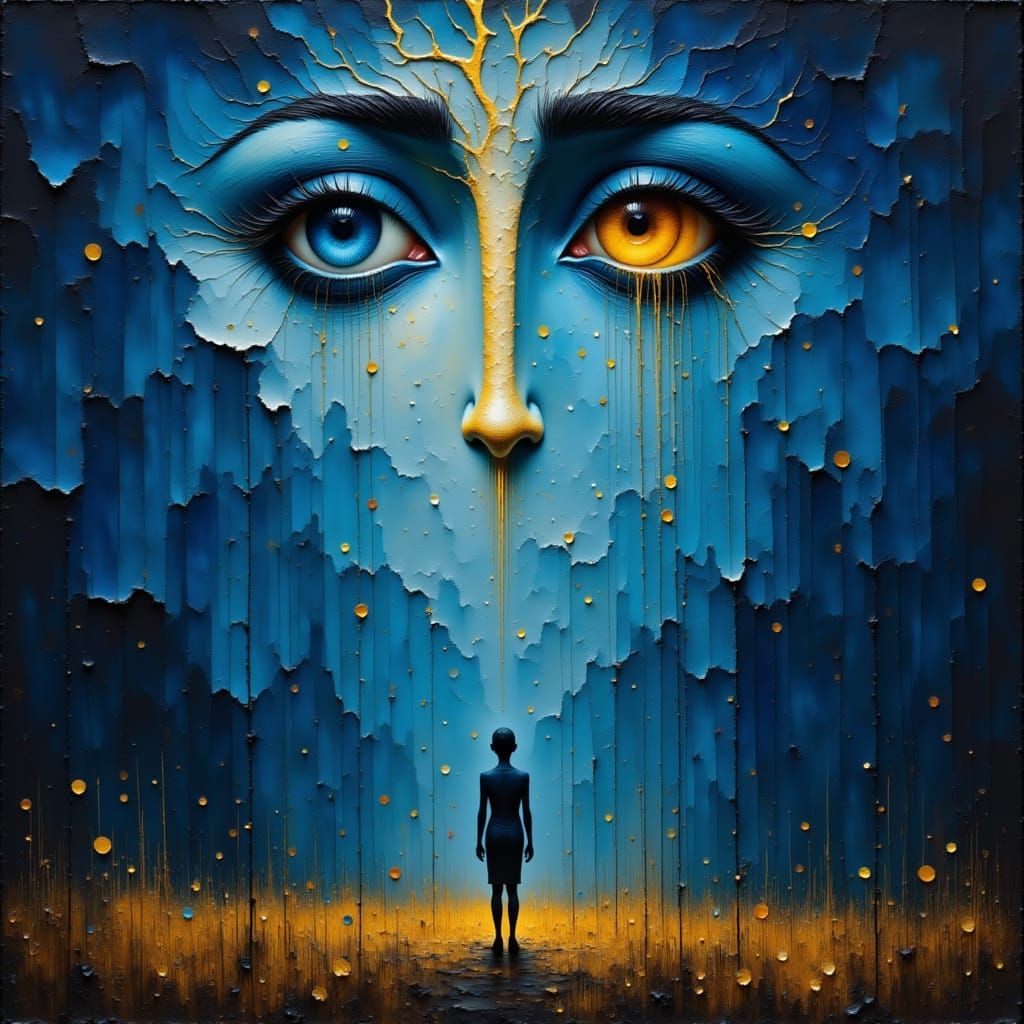 Surrealist Stormy Night Scene in Abstract Oil Painting Style