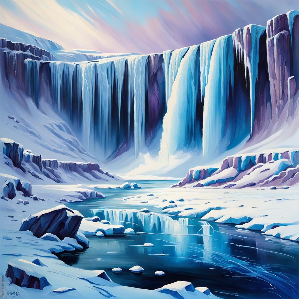 Arctic Waterfall: A Romantic Landscape Painting