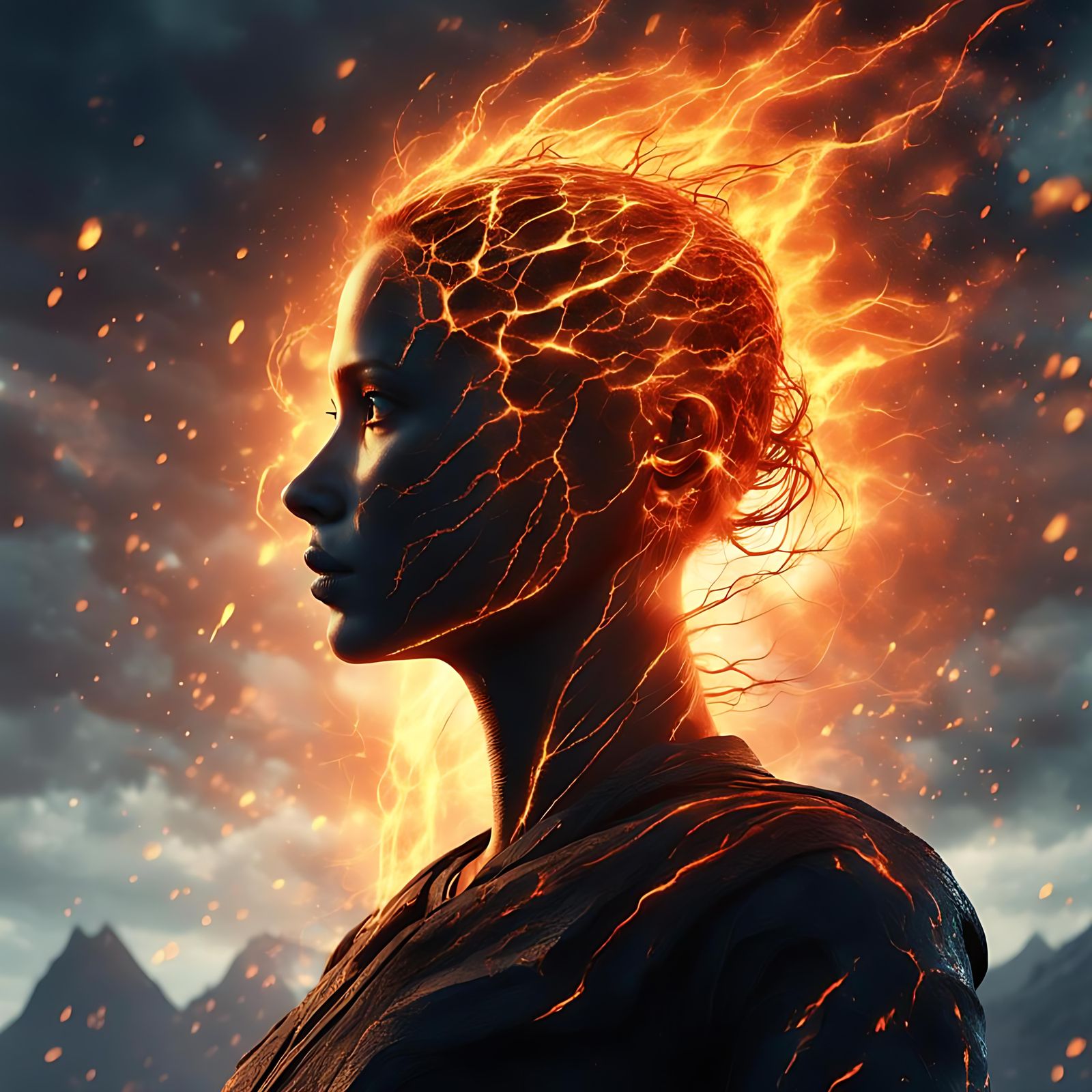 Fiery Silhouette: Fantasy Concept Art in 8K