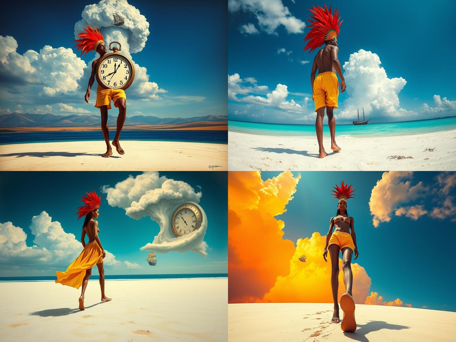 Surreal Aimoré Indian on Pearl Beach, Dali Style