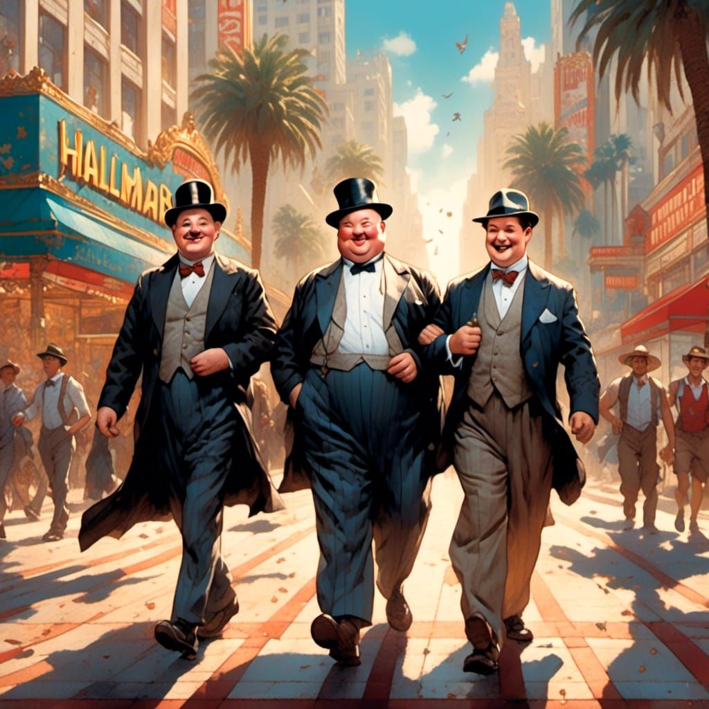 Laurel and Hardy on Hollywood Boulevard in Comic Art