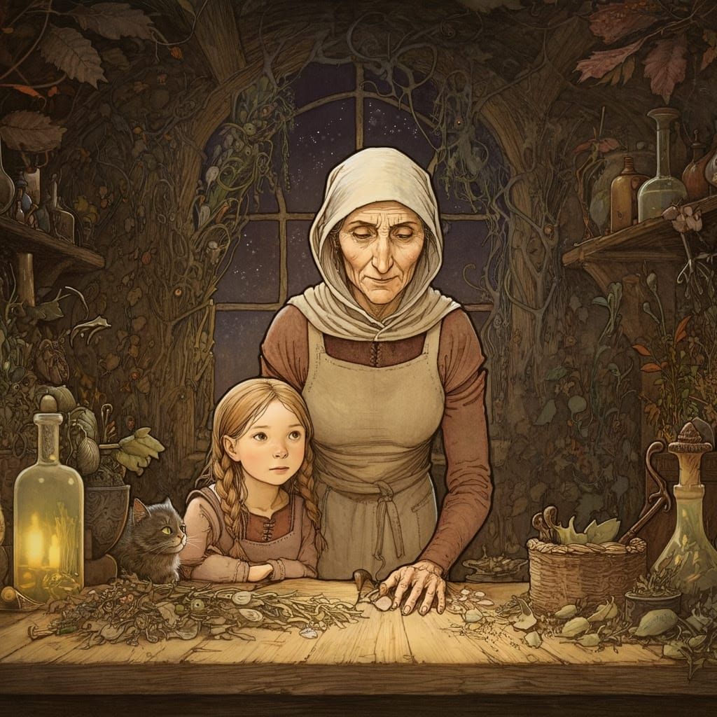 Mysterious Noctilucent Scene in a Medieval Herb Woman's Work...