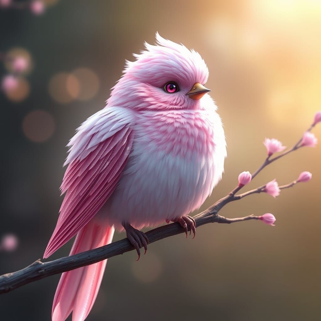 Ethereal Pink Bird with Jewel Feathers: 3D Anime Art