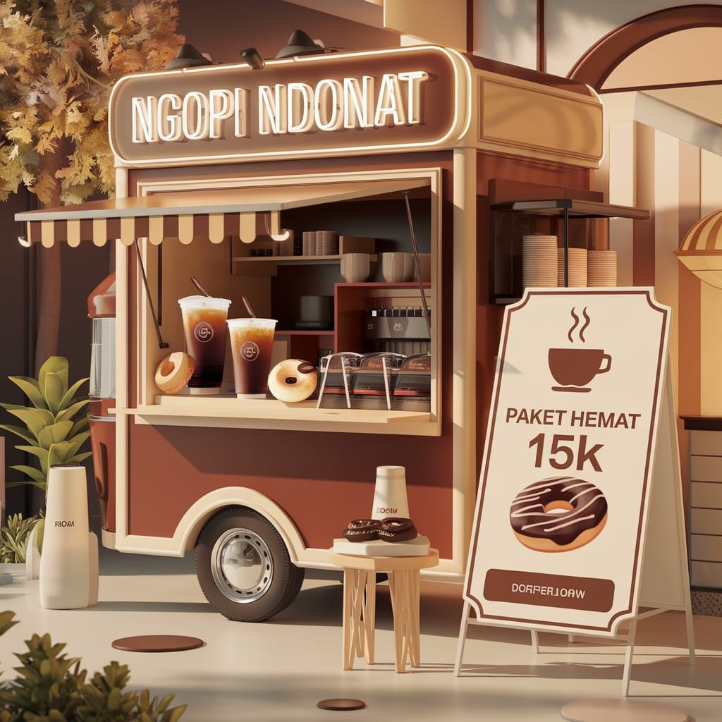 Stylish Coffee and Donut Truck in 3D Render