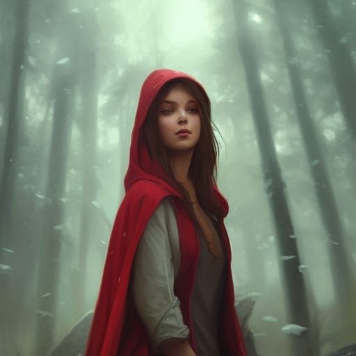 Little Red Riding Hood Portrait in Art Nouveau Style